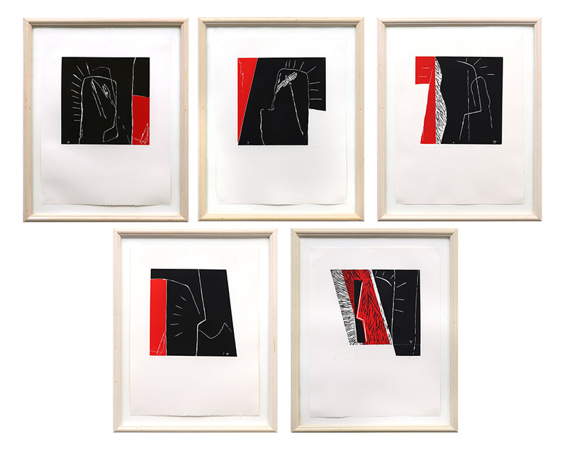 Group of 5 (Abstracts with Black, Red, and White), Print, 1987