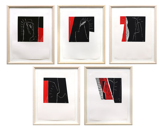 Group of 5 (Abstracts with Black, Red, and White), Print, 1987