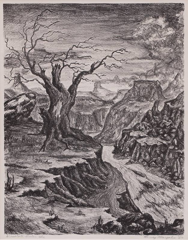 Harvey Margolis (20th century) artwork for sale. Desolate Ruler: 2/12 (Canyon Landscape with Ravine), Print, 1952, Denver, Colorado, Art Gallery)