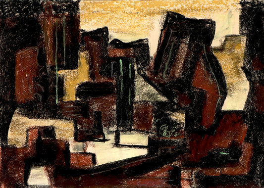 Waterfall (Abstract Composition in Black, Brown, and Beige), Painting