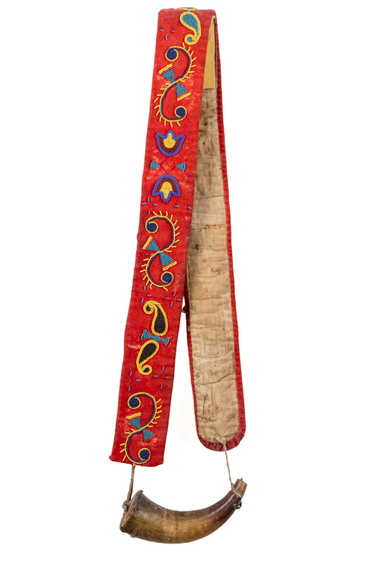 Classic Period Powder Horn with Beaded Strap, circa 1865