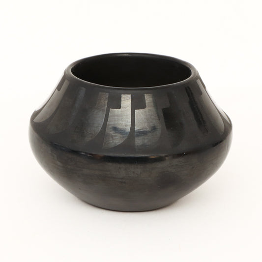 Blackware Pottery Vase with Feather Design, circa 1925-1943
