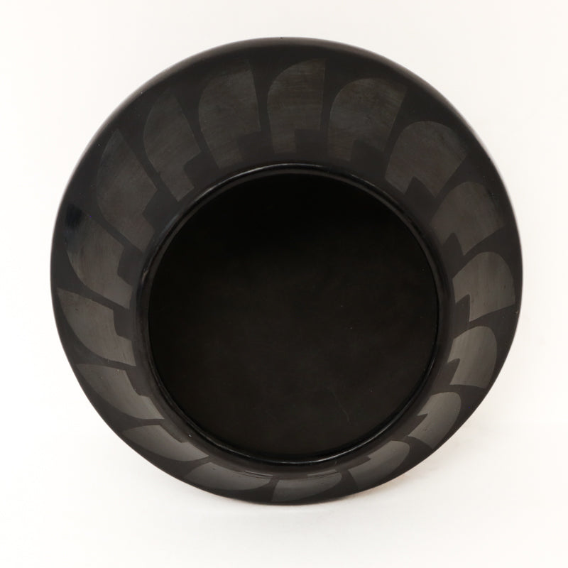Blackware Pottery Vase with Feather Design, circa 1925-1943