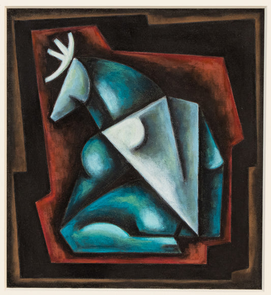 Elk Being (Abstracted Composition of an Elk Being in Turquoise, Red, and Black), Painting, 1994