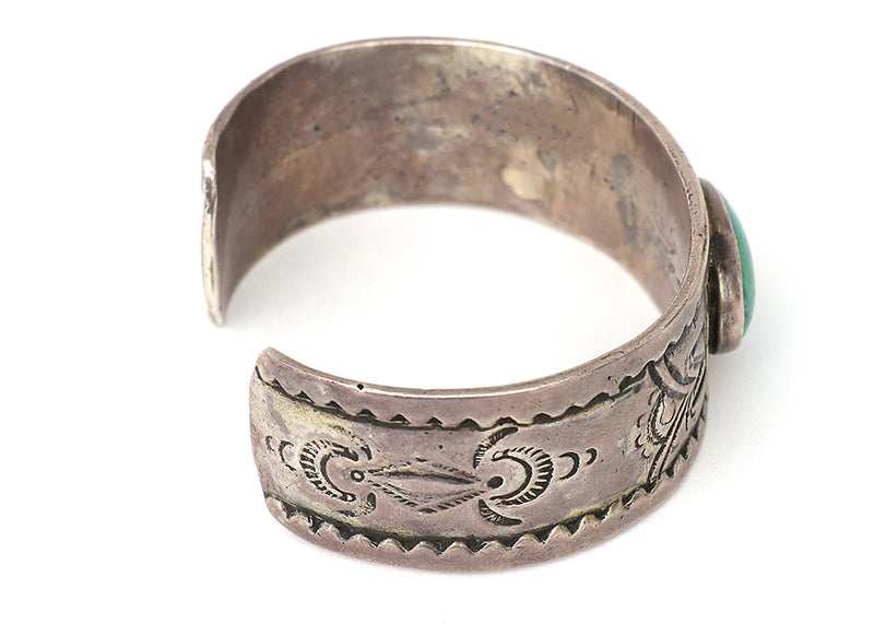 Old Pawn Stamped Silver Cuff Bracelet with Turquoise Cabochon, circa 1915