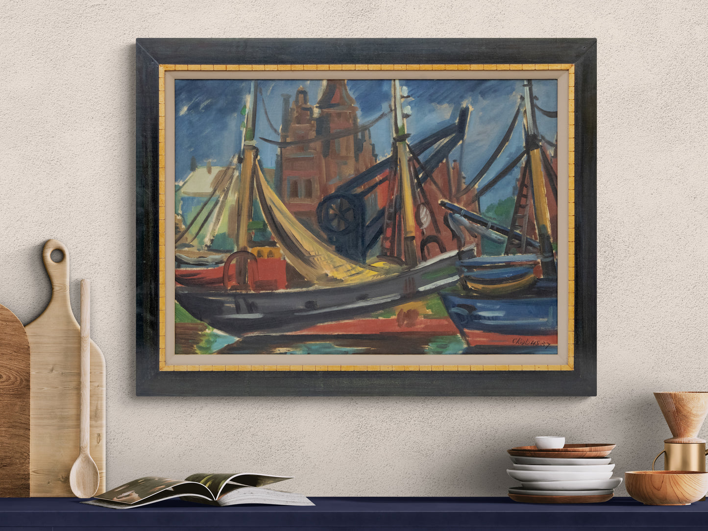 Brussels, Belgium (Harbor Scene), Painting, 1937