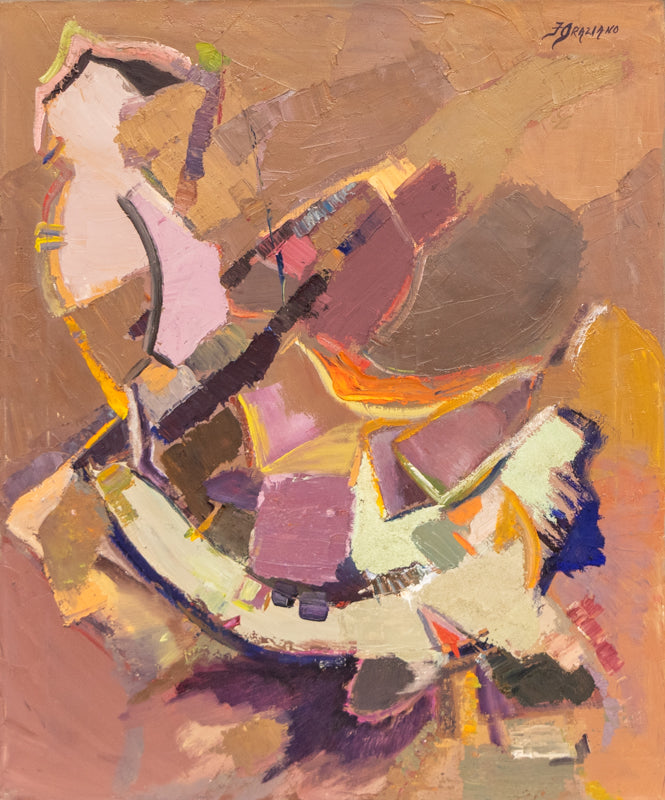Florence Graziano (1924-1996) artwork for sale. Galaxie #122 (Abstract Composition in Mauve, Violet, Yellow, and Taupe), Painting, 1971, Denver, Colorado, Art Gallery)