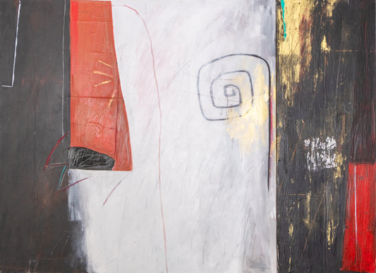 The Akhenaten Series: The Marriage (Abstract Composition with Black, Red, and Gold), Collage, dated 1987