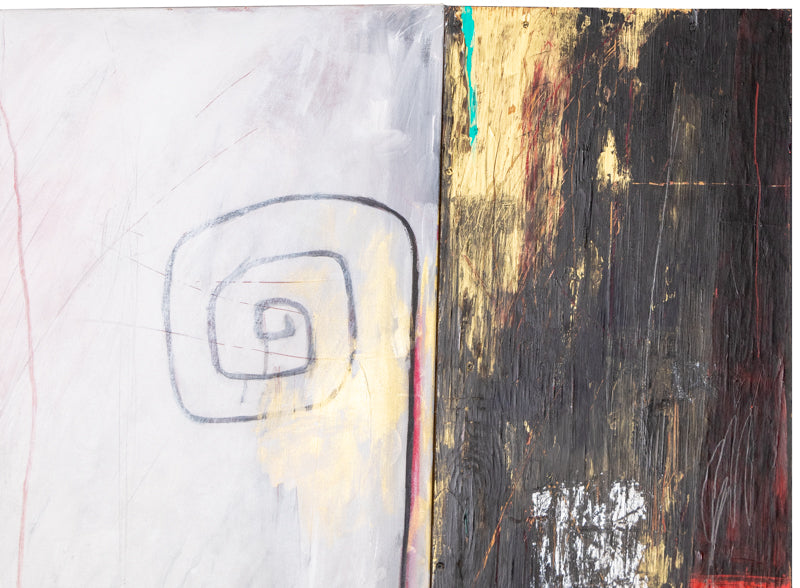 The Akhenaten Series: The Marriage (Abstract Composition with Black, Red, and Gold), Collage, dated 1987