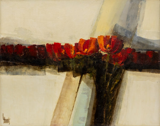 Untitled (Abstract with Red Flowers), Painting, circa 1970-1980
