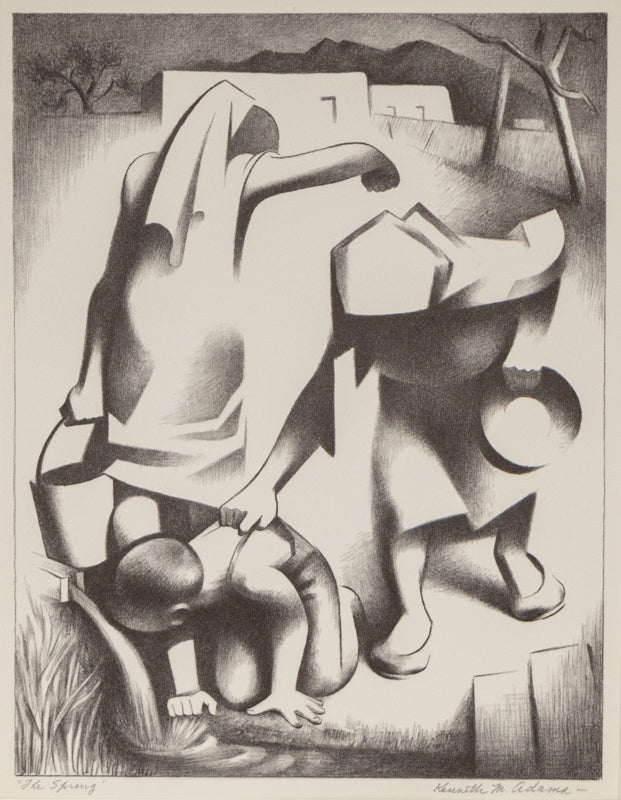 Kenneth Adams (1897-1966) artwork for sale. The Spring (Abstracted Figures Retrieve Water From A Spring), Print, Denver, Colorado, Art Gallery)