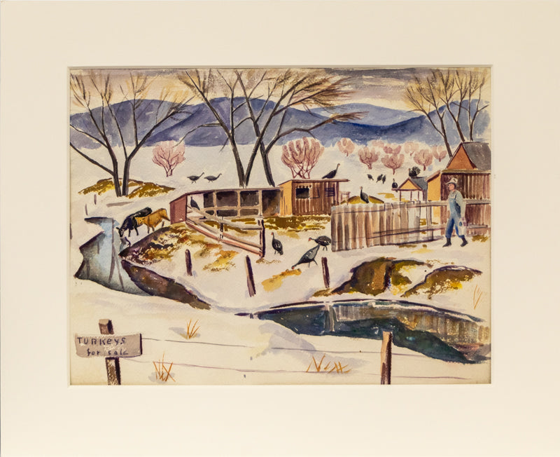 Turkeys For Sale (Colorado Farm in Winter), Painting