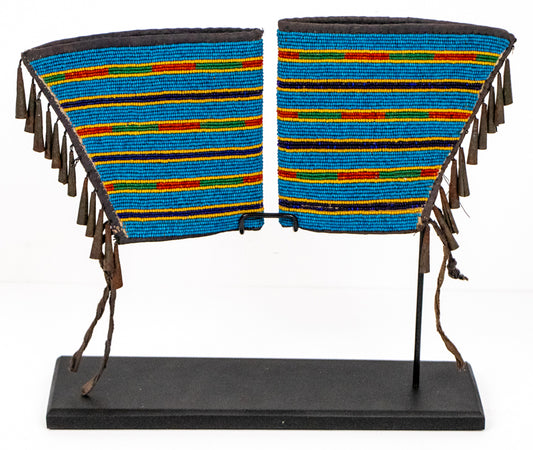 Pair of Crow, Northern Plains Beaded Leather Cuffs with Bar Design, circa 1875-1900