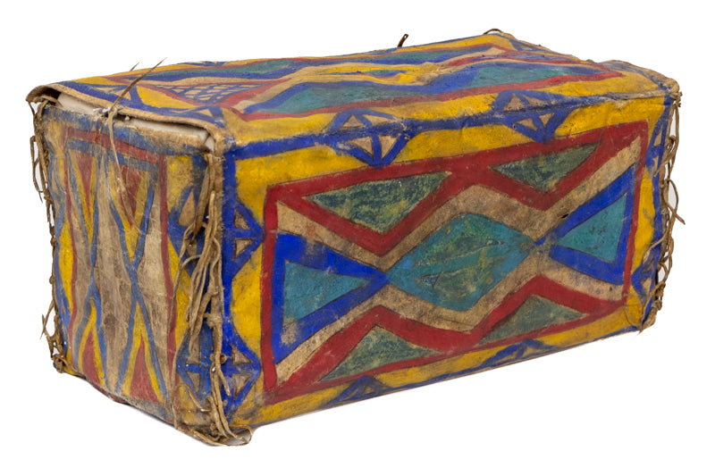 Parfleche Flat Case,
Lakota artist, probably Pine Ridge Reservation, South Dakota, circa 1900, Sioux, antique native american art, Square, Small, pigments, animal material, hide, circa 1900, 1890s, 1900s (1900-1909), 20th CENTURY (1900-1999), Trading Post Era (1900-1950) Native American Art, Transitional Period (1875-1900) , Western & Native American, 10 ½ x 10 ½ x ½ inches