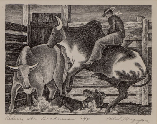 Riding the Brahmas (Man Riding a Bull), Print