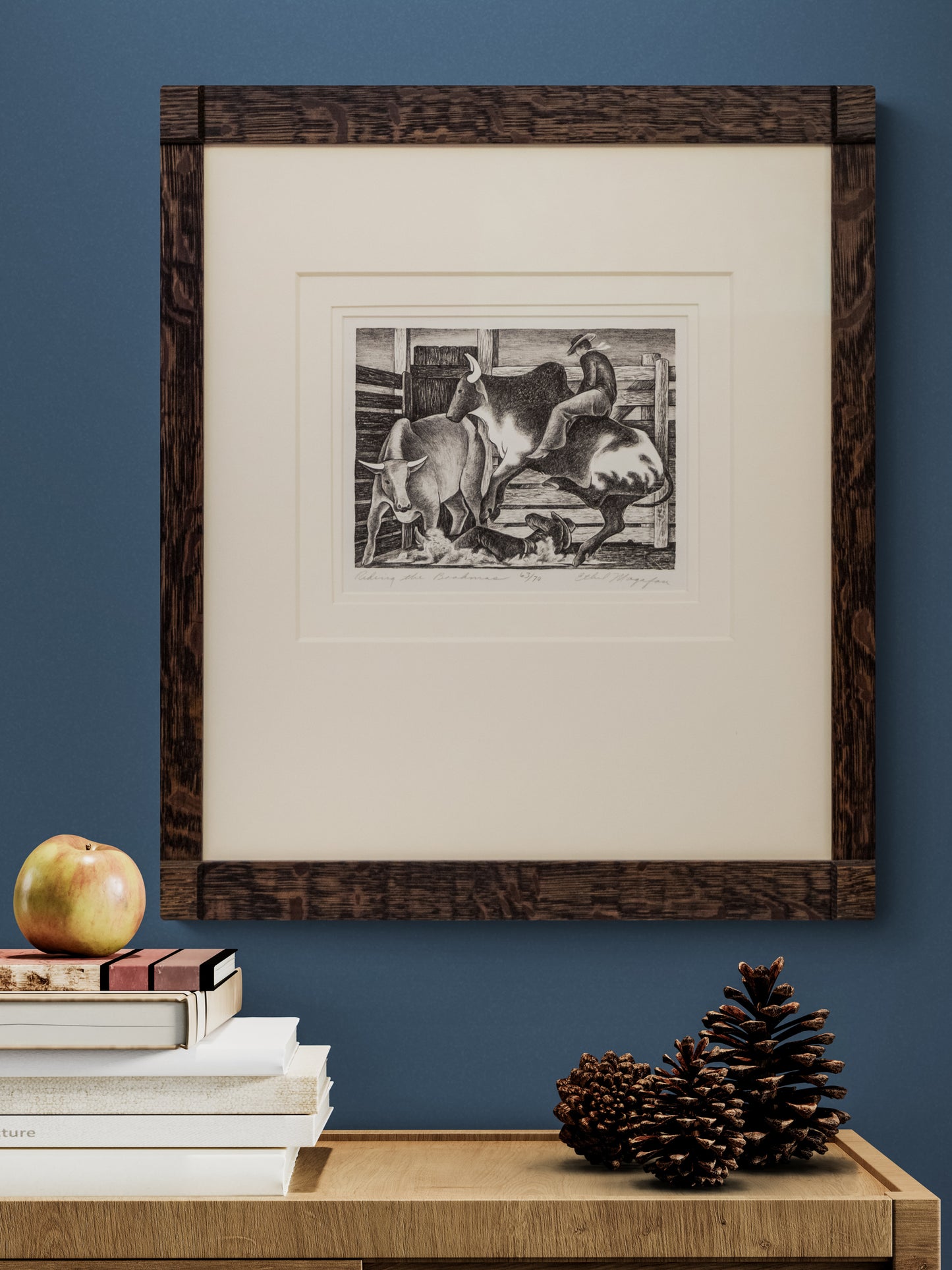 Riding the Brahmas (Man Riding a Bull), Print