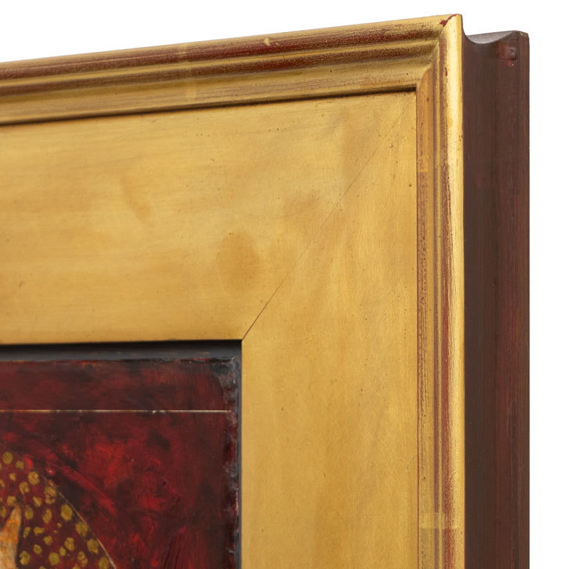 Walking in Grace and Truth (Gold horse standing against a red background), Painting, 2001