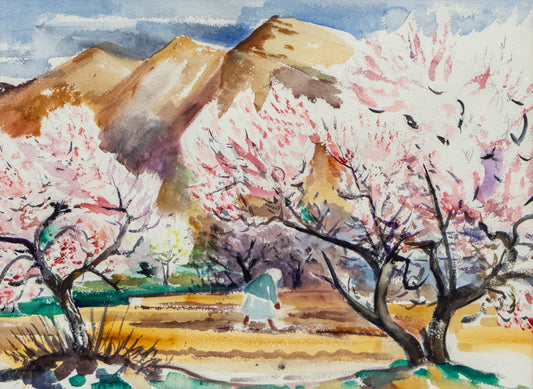 Untitled (New Mexico Landscape in Spring with Flowering Trees and Mountains), Painting