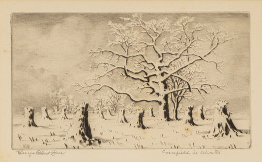 Cornfield in Winter (Snowy Landscape with Cornstalks and Trees), Print
