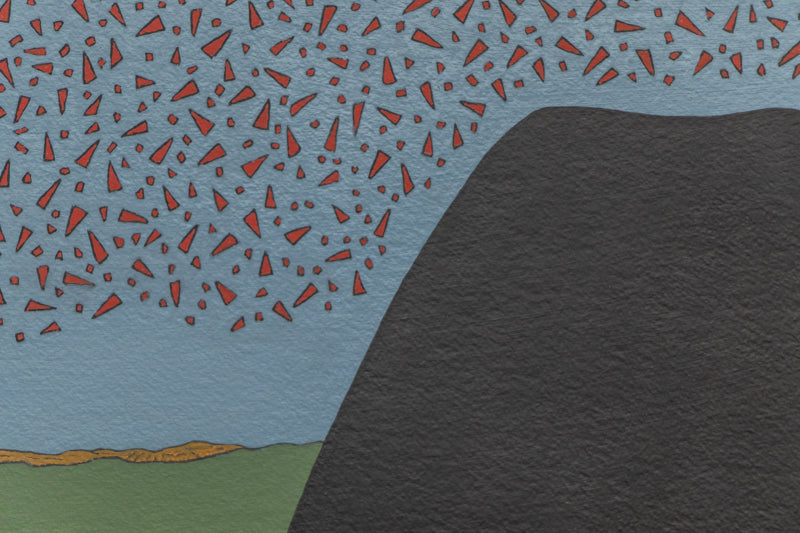 Angle of Repose (Abstracted landscape with a black mound sitting atop a green field), Painting, 2017