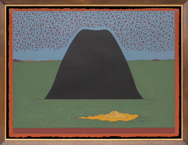 Angle of Repose (Abstracted landscape with a black mound sitting atop a green field), Painting, 2017