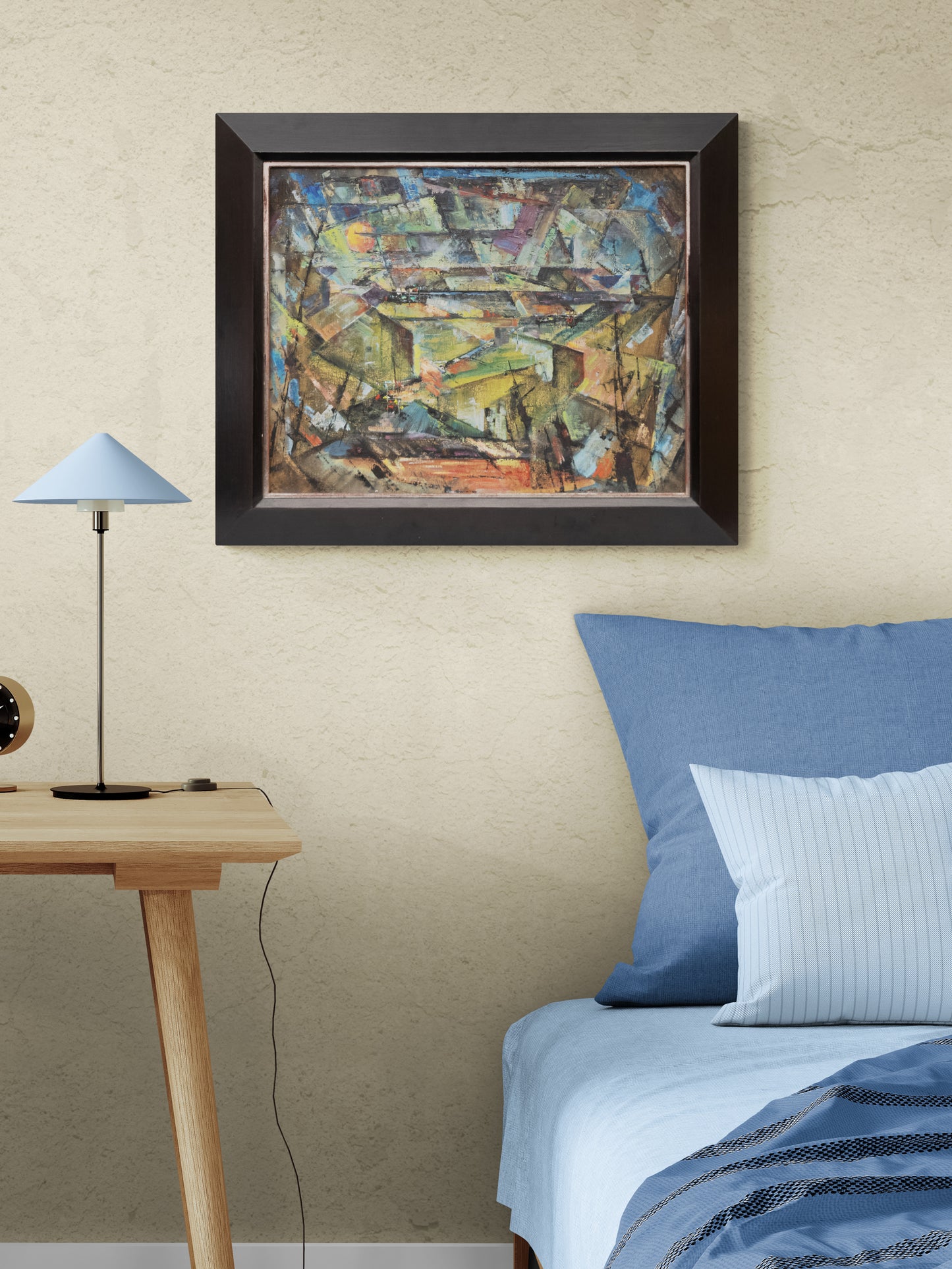 Moonrise Over Colorado Springs (Abstract composition in Green, Blue, Ochre, and Black), Painting, 1952
