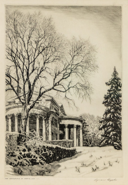 Birthplace of Arbor Day (Winter Landscape with Arbor Lodge), Print, circa 1930
