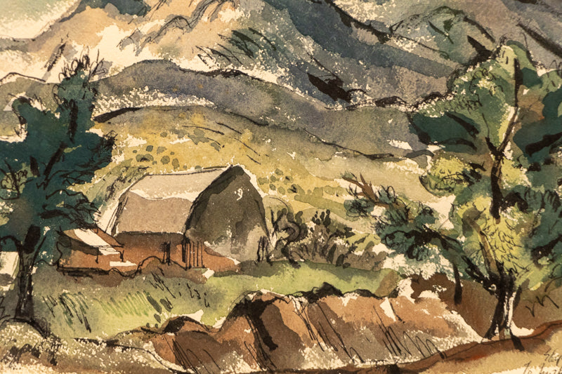 Untitled (Colorado Mountain Landscape with Barn), Painting, 1946