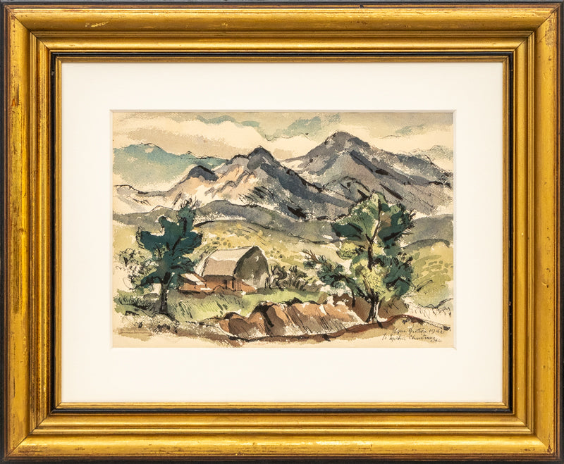 Untitled (Colorado Mountain Landscape with Barn), Painting, 1946