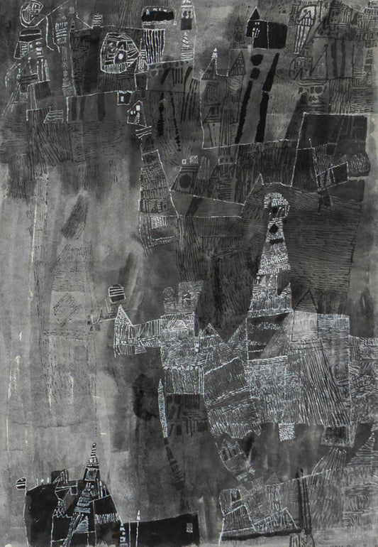 Untitled (Abstract monochrome composition in Black and White), Painting, 1985