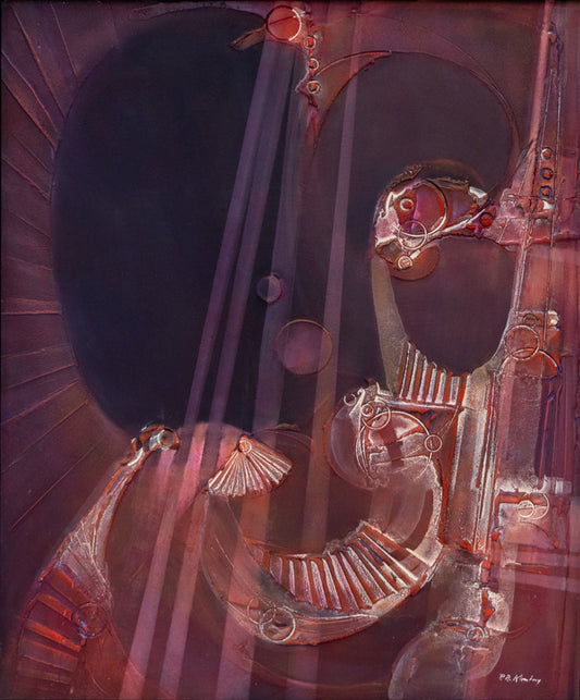 Metamorphosis (Abstract composition in Red, Mauve, and Purple), Painting, circa 1960-1970
