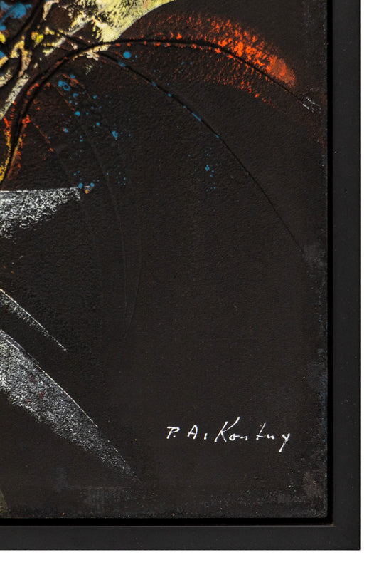 Abstract Dancer (Abstract Composition in Red, Ochre, and Yellow on a Black Field), Painting, circa 1960-1970