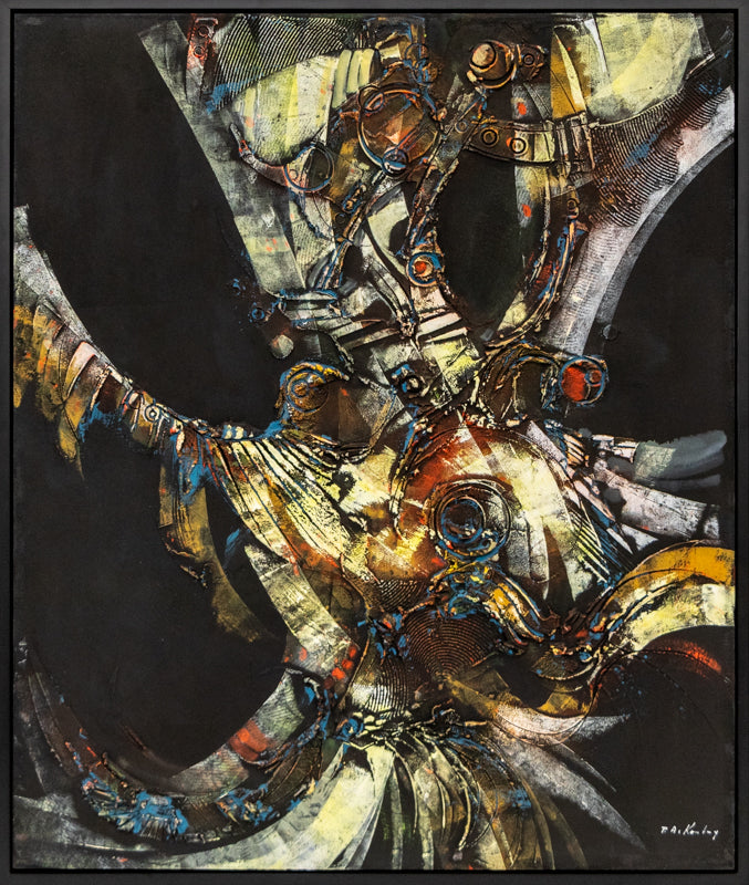 Abstract Dancer (Abstract Composition in Red, Ochre, and Yellow on a Black Field), Painting, circa 1960-1970