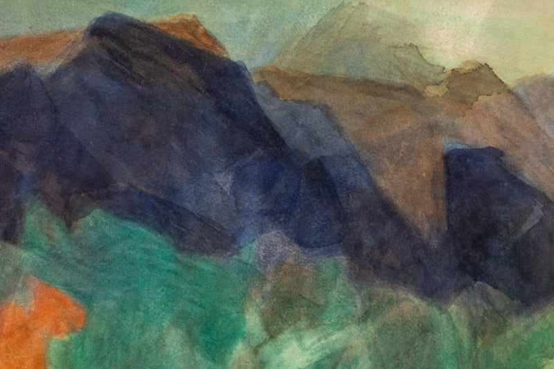 Horses by the Stream (Colorado), Painting, Ethel Magafan (1916-1993), Painting, 21 ¼ x 14 ½ inches, Shipbox: ShipBox-M, Vertical, Medium, Framed, watercolor, paper, 1950-1999, 20th CENTURY (1900-1999), Ethel, Magafan, Abstract, Animals & Wildlife, Landscape, Mountains, Women Artists, Broadmoor Art Academy - Colorado Springs Fine Arts Center, Colorado, Fine Art