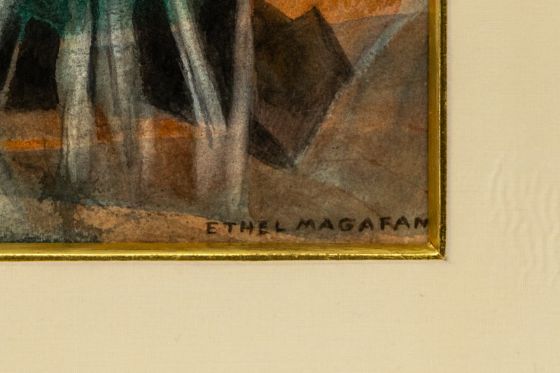 Autumn Day (Mountains and Trees in Autumn), Painting, Ethel Magafan (1916-1993), Painting, 13 ½ x 19 ½ inches, Shipbox: ShipBox-M, Horizontal, Small, Framed, watercolor, paper, 20th CENTURY (1900-1999), Ethel, Magafan, Abstract, Autumn (Fall), Landscape, Mountains, Women Artists, Broadmoor Art Academy - Colorado Springs Fine Arts Center, Colorado, Fine Art