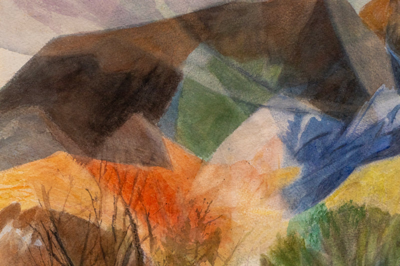Autumn Day (Mountains and Trees in Autumn), Painting, Ethel Magafan (1916-1993), Painting, 13 ½ x 19 ½ inches, Shipbox: ShipBox-M, Horizontal, Small, Framed, watercolor, paper, 20th CENTURY (1900-1999), Ethel, Magafan, Abstract, Autumn (Fall), Landscape, Mountains, Women Artists, Broadmoor Art Academy - Colorado Springs Fine Arts Center, Colorado, Fine Art
