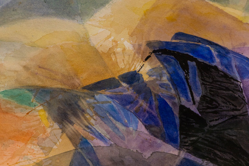 Above the Plains (Semi Abstract Colorado Landscape), Painting, circa 1970, Ethel Magafan (1916-1993), Painting, 15 ¼ x 19 ¼ inches, Shipbox: ShipBox-M, Horizontal, Small, Framed, watercolor, paper, circa 1970, 1950-1999, 1960s, 1970s, 1980s, 20th CENTURY (1900-1999), Ethel, Magafan, Abstract, Landscape, Mountains, Women Artists, Broadmoor Art Academy - Colorado Springs Fine Arts Center, Colorado, Fine Art