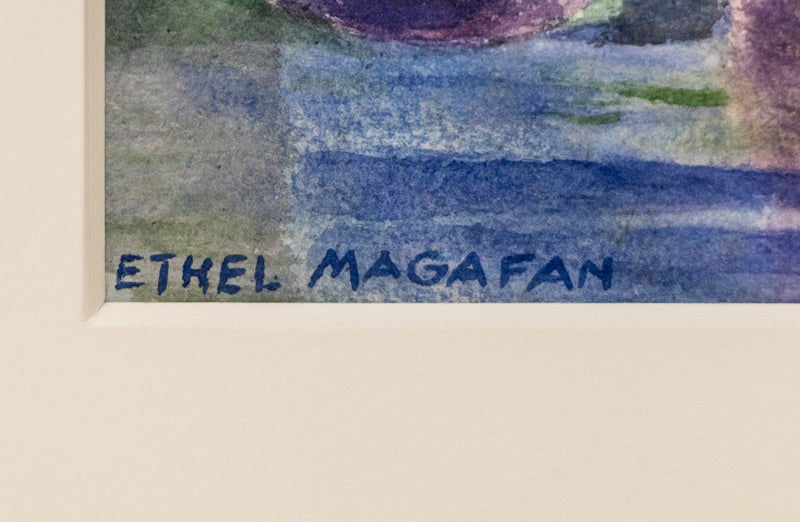 Springtime (Colorado), Painting, circa 1970, Ethel Magafan (1916-1993), Painting, 9 ¾ x 13 ¾ inches, Shipbox: ShipBox-S, Horizontal, Small, Framed, watercolor, paper, circa 1970, 1950-1999, 1960s, 1970s, 1980s, 20th CENTURY (1900-1999), Ethel, Magafan, Abstract, Landscape, Mountains, Women Artists, Broadmoor Art Academy - Colorado Springs Fine Arts Center, Colorado, Fine Art