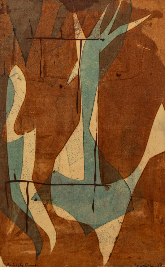 Untitled (Blue, Cream, and Brown Abstract), Painting, dated 1950