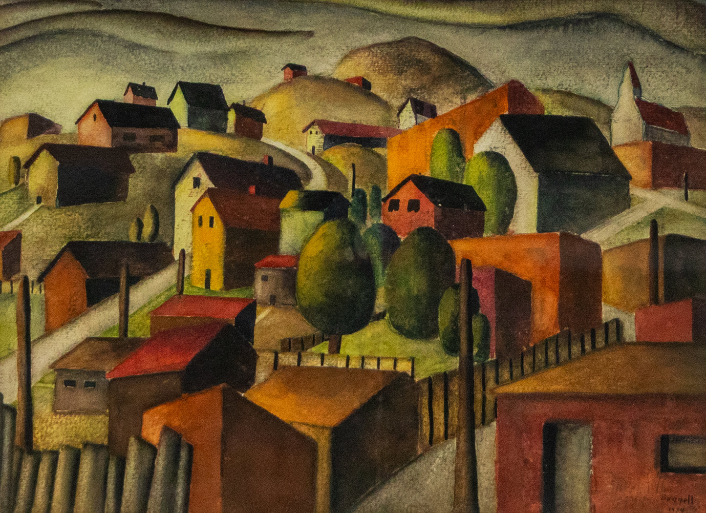 Charles Bunnell, Kansas Village, dated 1939, watercolor on paper Painting