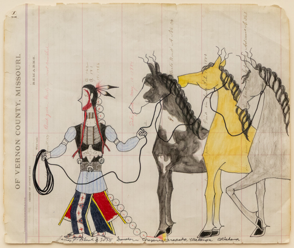 James Black (20th-21st century) artwork for sale. Man with Three Horses, dated 2025