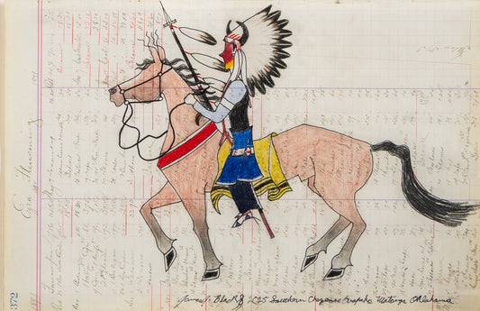 Warrior on Horseback, Ledger Art, dated 2025