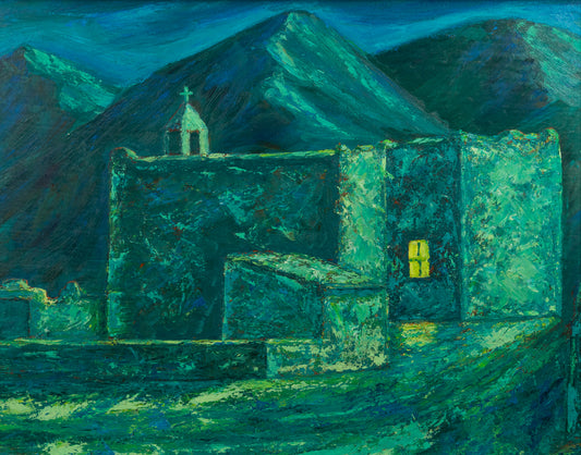 Moon Light (Adobe Church and Mountains), Painting, circa 1930-1950