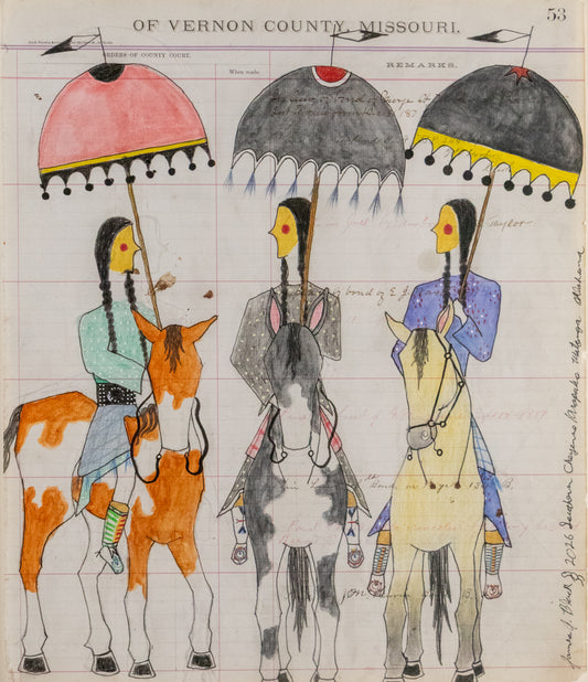Untitled (Three Women on Horseback with Parasols), Drawing, dated 2026