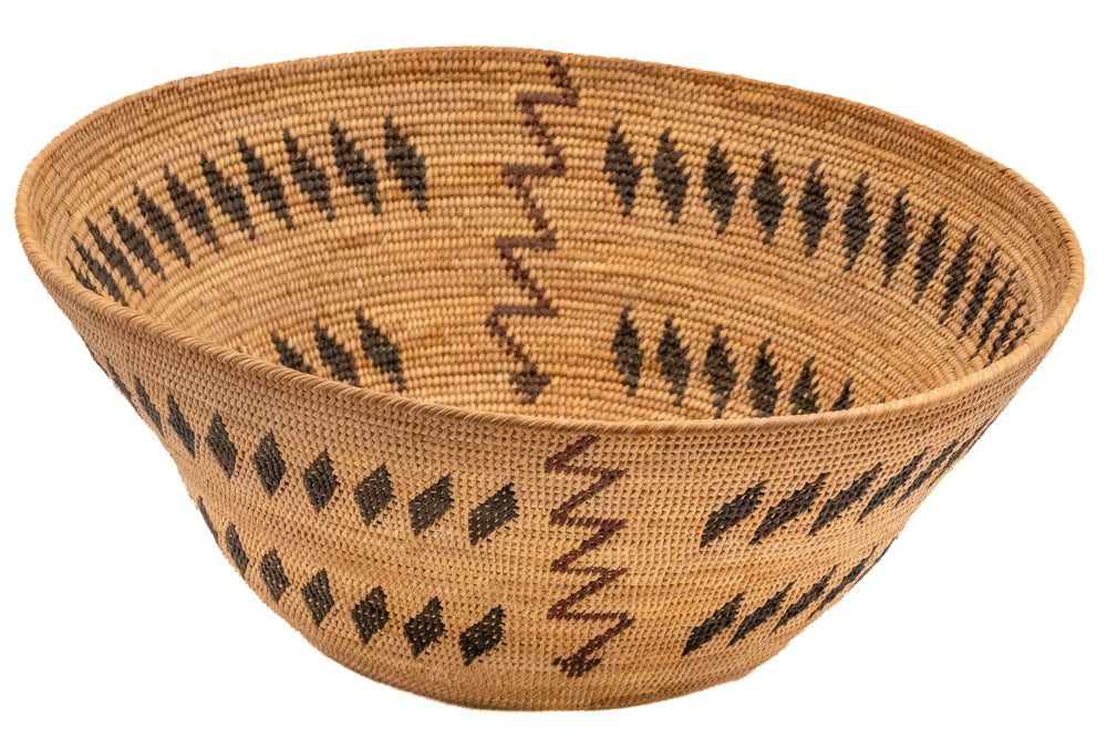 Mono Pictorial Polychrome Basket with Rattlesnakes, California, circa 1900, natural fibers Bowl