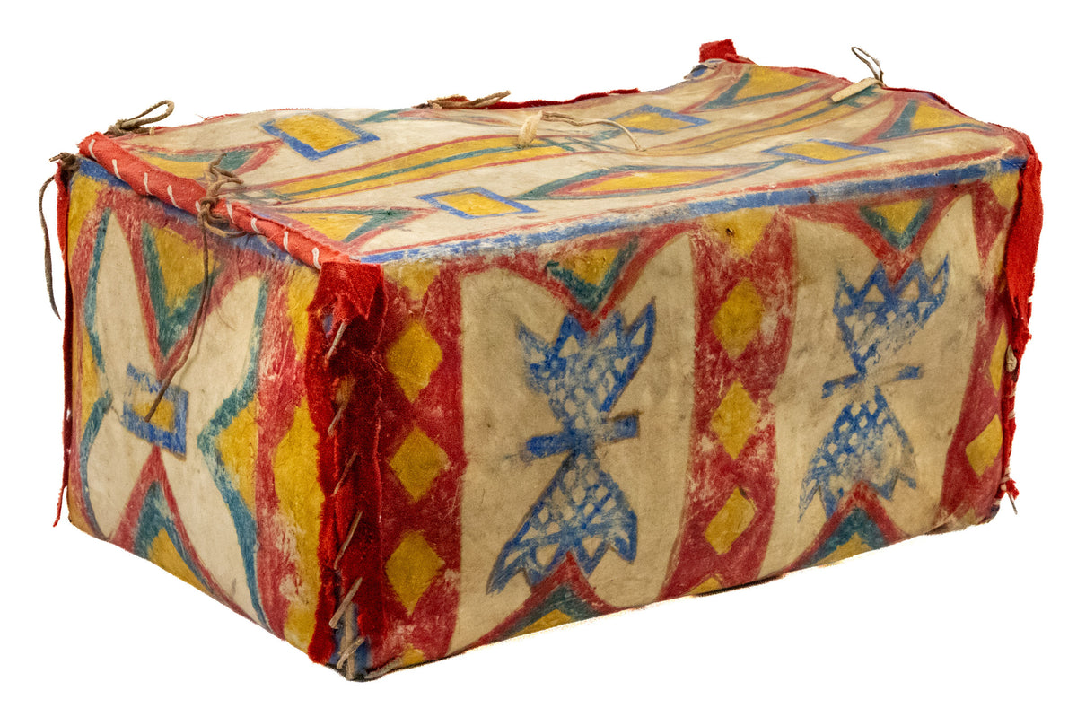 Sioux Parfleche Box with Red Trade Cloth, Sioux, circa 1880-1890, pigments and trade cloth on rawhide Box