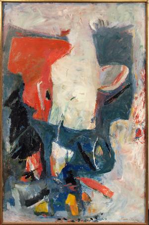 Paul (Harry) Burlin, "White Phantom", oil on board, abstract New York, American Modernist painting, 1960s oil painting, mid century modern painting, original abstract expressionist oil painting 