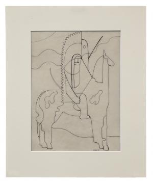 Hilaire Hiler, "Pinto", graphite ink drawing circa 1933 Native American figure horse painting fine art for sale purchase buy sell auction consign denver colorado art gallery museum       