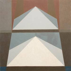 Margo Hoff, "Pyramid White", oil, circa 1960 abstract painting fine art for sale purchase buy sell auction consign denver colorado art gallery museum