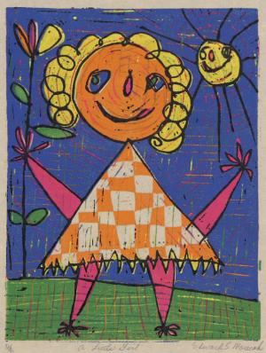 Edward Marecak, A Little Girl", woodcut, Woodblock, color, 1940, 1950, 1960, 1970, Print, modernist, midcentury, modern, abstract, Art, for sale, Denver, Colorado, gallery, purchase, vintage, black, white